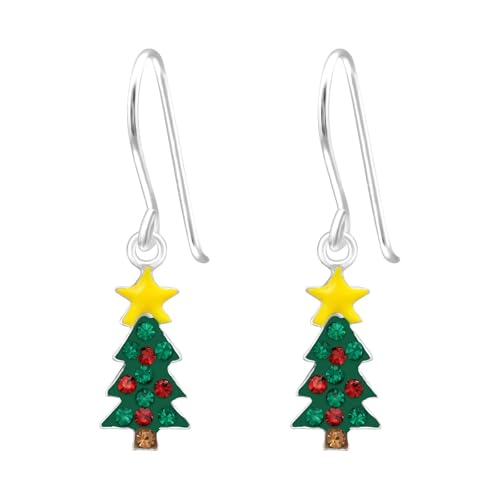 Monkimau Weihnachtsbaum Kinder Ohrhänger Ohrringe | 925 Silber | Mädchen Ohrstecker Schmuck | Hypoallergen & Nickelfrei | Kinderohrringe Geschenkidee von MONKIMAU