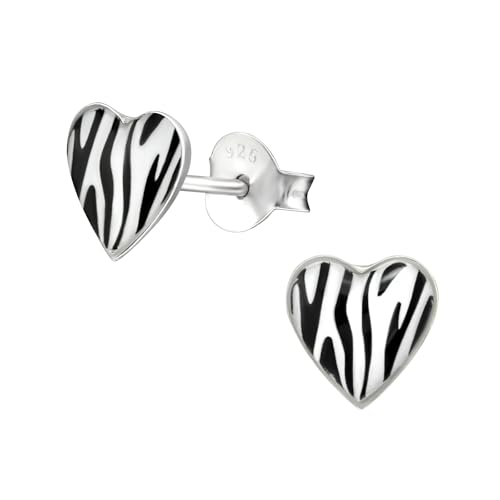 Monkimau Zebramuster Kinder Ohrringe | 925 Silber | Mädchen Ohrstecker Schmuck | Hypoallergen & Nickelfrei | Kinderohrringe Geschenkidee von MONKIMAU
