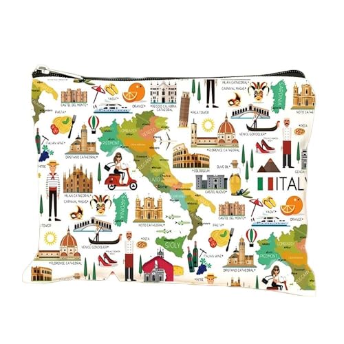 MONNYCAR Stilvolle Make-up-Tasche mit Italien-Motiv, wasserabweisend, Polyester, Reisezubehör mit Italien-Design, perfektes Geschenk für Frauen, Reisende und Italien-Enthusiasten, Weiss/opulenter von MONNYCAR