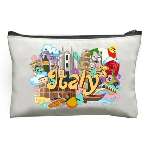 MONNYCAR Stilvolle Make-up-Tasche mit Italien-Motiv, wasserabweisend, Polyester, Reisezubehör mit Italien-Design, perfektes Geschenk für Frauen, Reisende und Italien-Enthusiasten, Weiss/opulenter von MONNYCAR