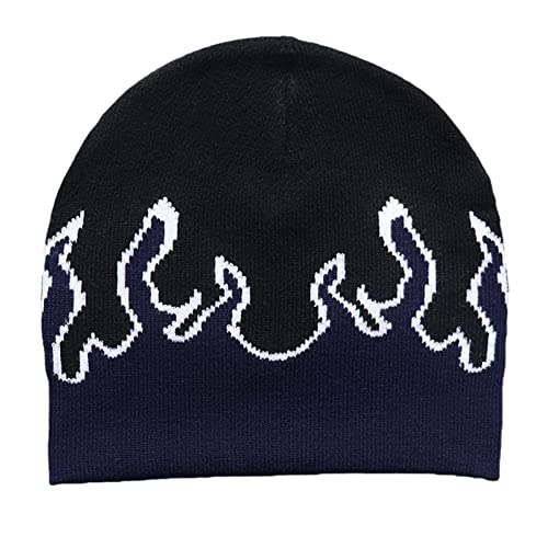 MONOJLY Flame Y2K Beanies Fire Flame Knit Hat Skullies Slouchy Flame Skull, marineblau, 6 5/8-7 3/8 von MONOJLY