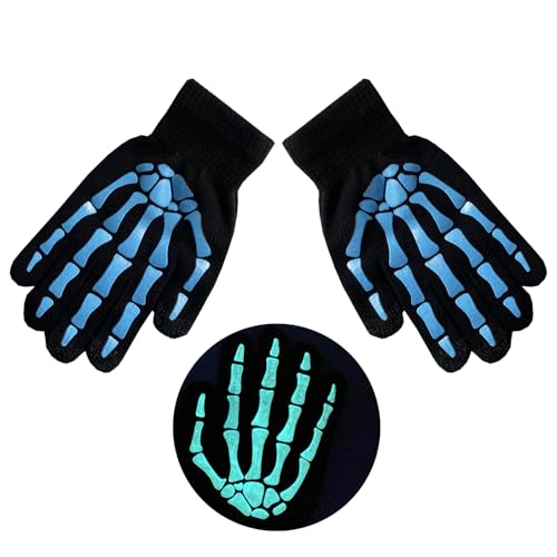 MONOJLY Halloween-Skelett-Klauen-Handschuhe, leuchten im Dunkeln, gruselige Kostüm-Handschuhe, Party-Handschuhe, Halloween-Requisiten, leuchtende Handwärmer, blau, 21 cm von MONOJLY