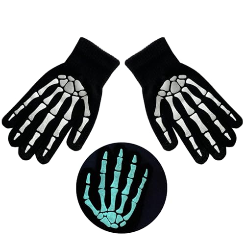 MONOJLY Halloween-Skelett-Klauen-Handschuhe, leuchten im Dunkeln, gruselige Kostüm-Handschuhe, Party-Handschuhe, Halloween-Requisiten, leuchtende Handwärmer, weiß, 21 cm von MONOJLY