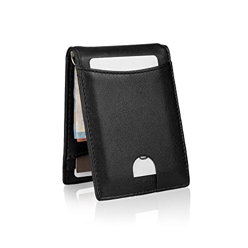 MONOMI Kartenetui mit Geldklammer aus Kunstleder für Herren mit RFID-Schutz und Geschenkbox 7 Fächer (Schwarz) von MONOMI