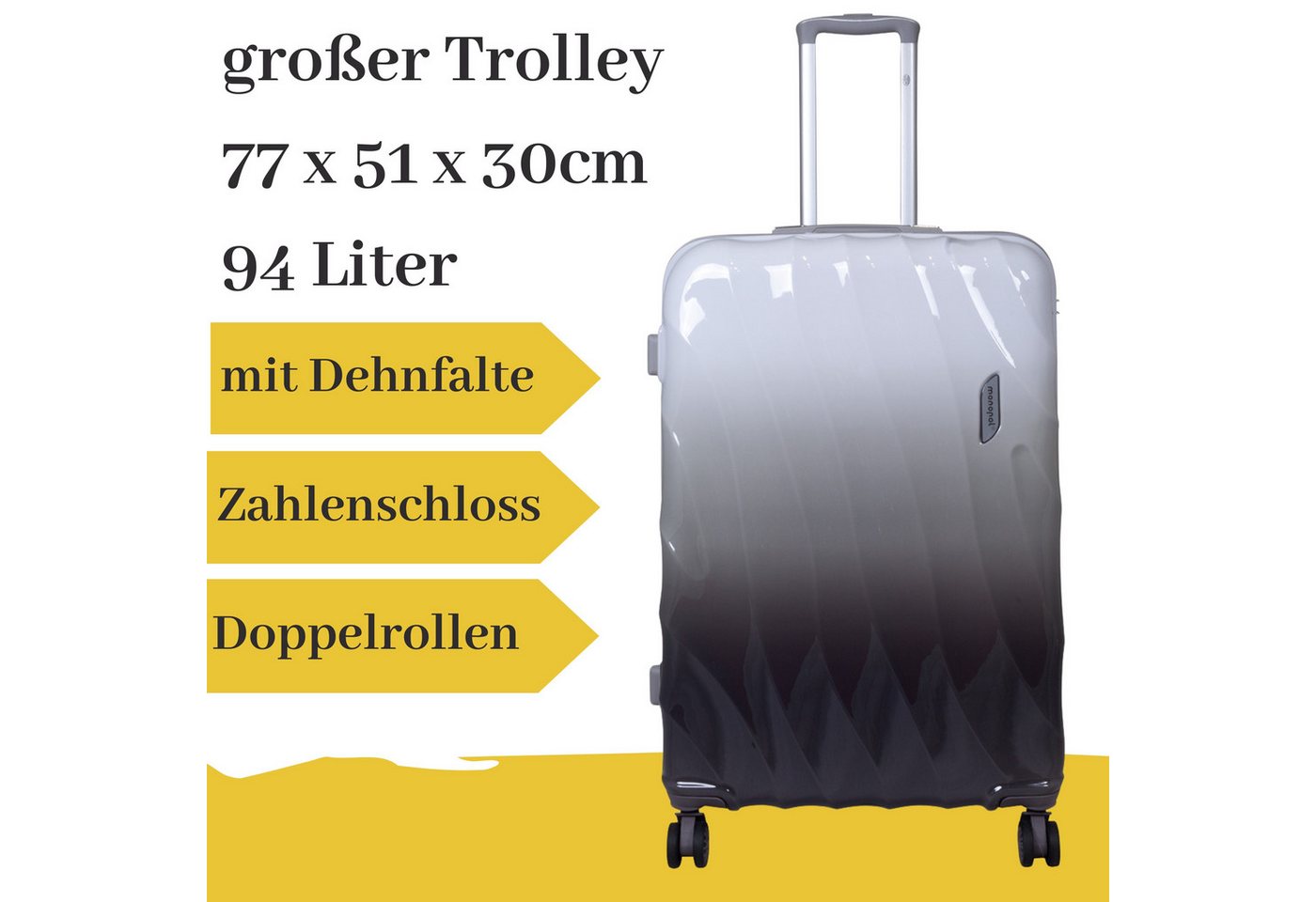 MONOPOL® Hartschalen-Trolley Hartschalentrolley Marbella grau-schwarz L von MONOPOL®