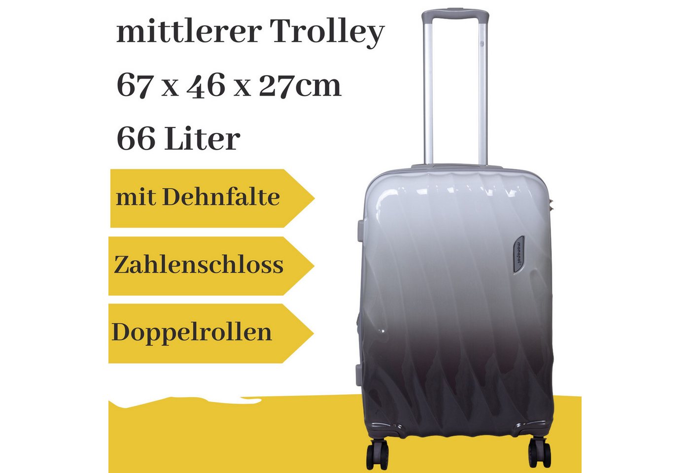 MONOPOL® Hartschalen-Trolley Hartschalentrolley Marbella grau-schwarz M von MONOPOL®