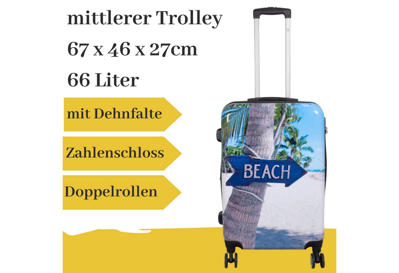 MONOPOL® Hartschalen-Trolley Motivkoffer 'Beach' M von MONOPOL®