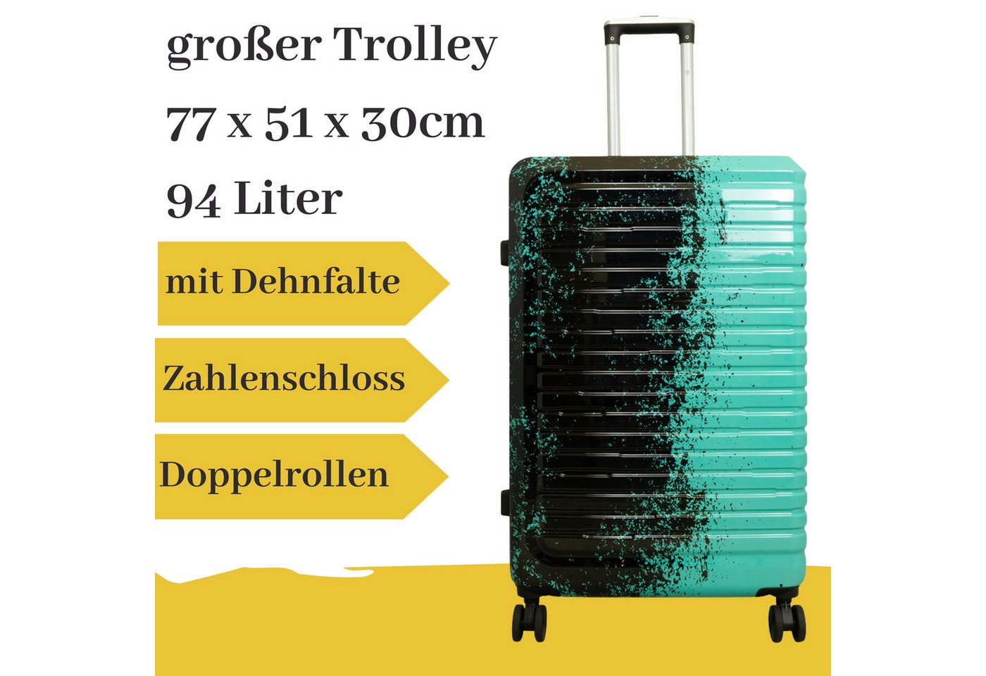 MONOPOL® Hartschalen-Trolley Motivkoffer ' 'Sierra' schwarz-türkis L von MONOPOL®