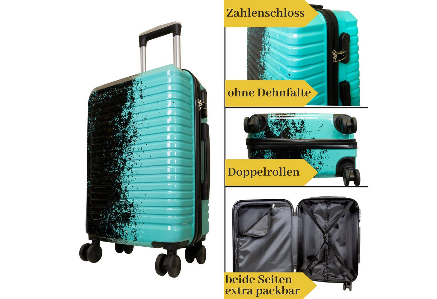 MONOPOL® Hartschalen-Trolley Motivkoffer ''Sierra' schwarz-türkis S von MONOPOL®