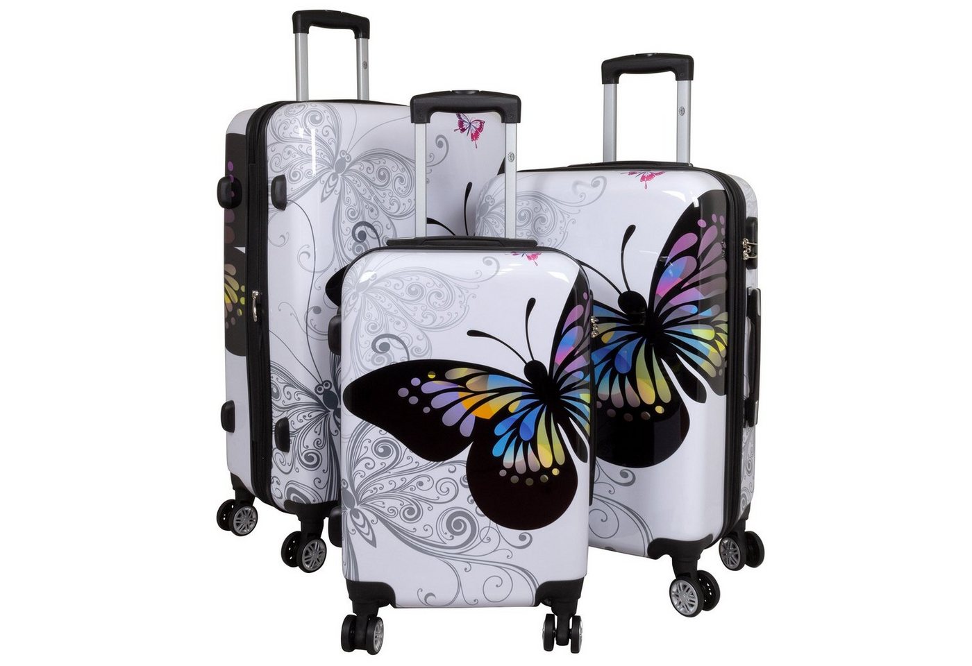 MONOPOL® Hartschalen-Trolley Trolley-Koffer-Set - Schmetterling - 3-teilig - 74 + 64 + 54 cm von MONOPOL®