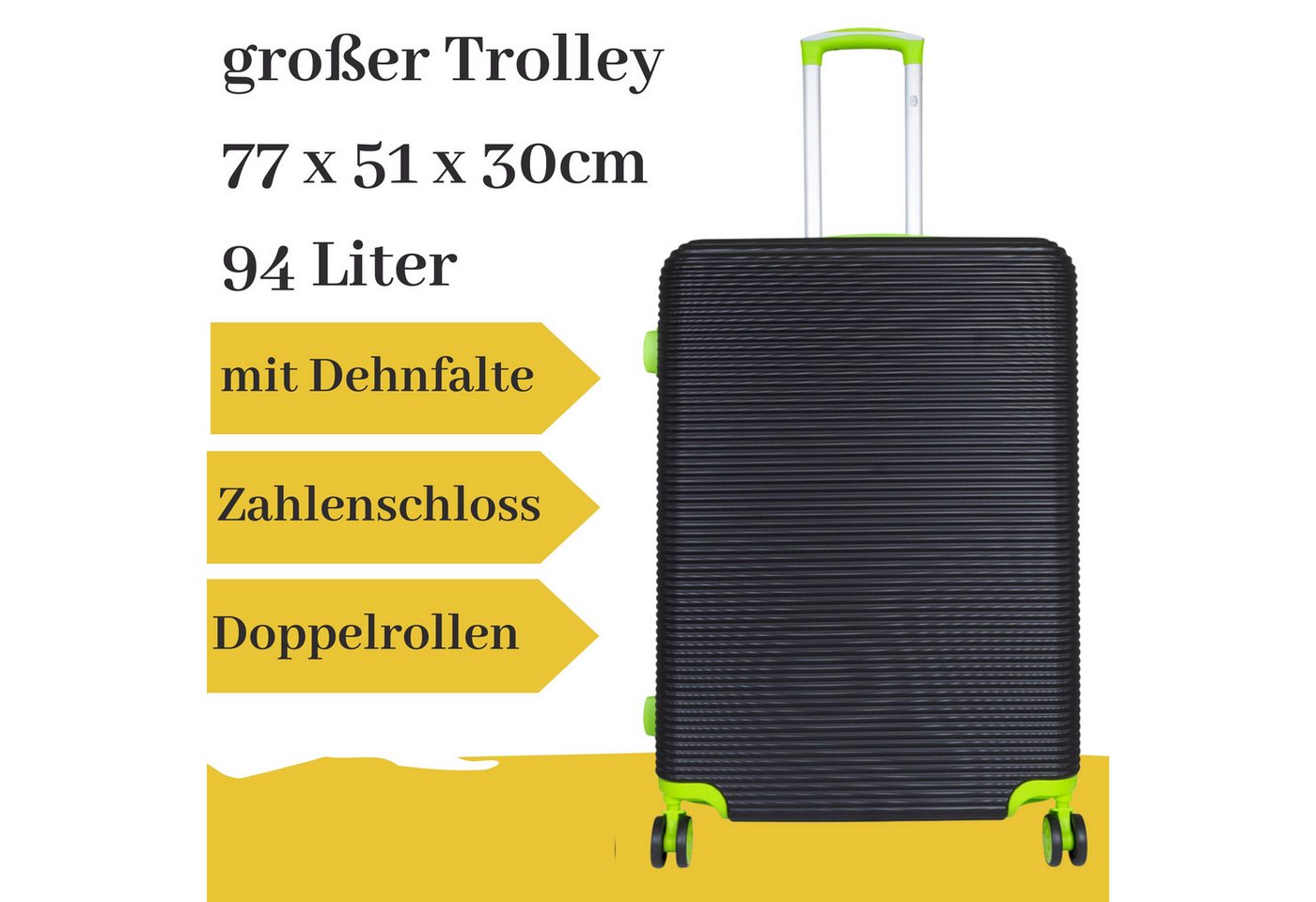 MONOPOL® Hartschalen-Trolley großer ABS Hartschalentrolley Santorin schwarz grün von MONOPOL®