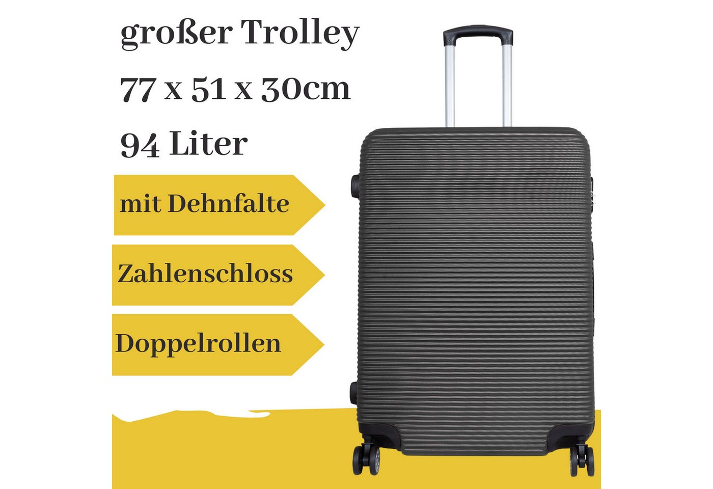 MONOPOL® Hartschalen-Trolley großer Hartschalentrolley grau schwarz, strukturierte Oberfläche von MONOPOL®