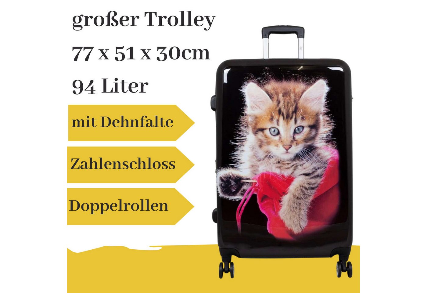 MONOPOL® Hartschalen-Trolley großer Hartschalentrolley mit Katze schwarz, 94 Liter von MONOPOL®