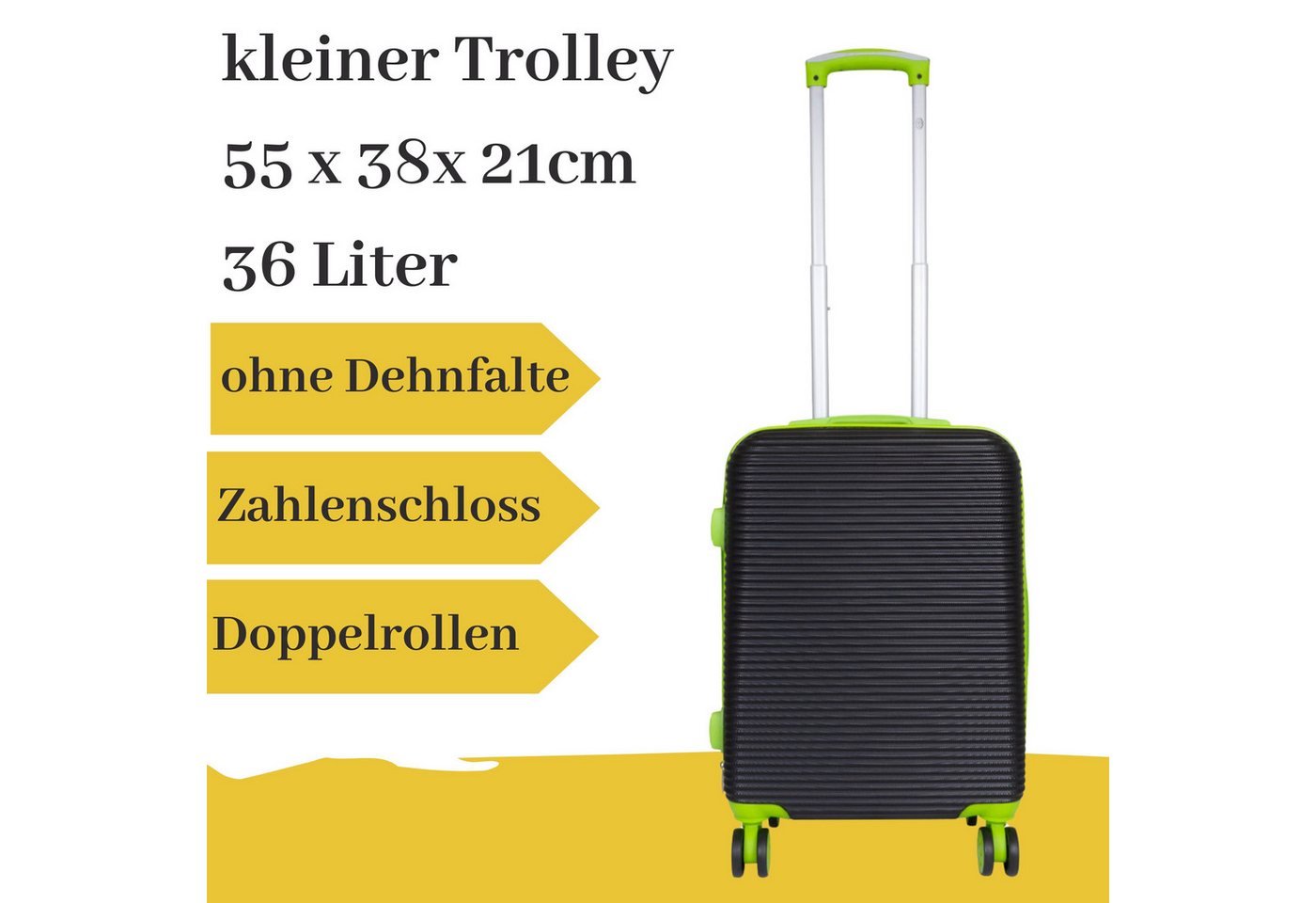 MONOPOL® Hartschalen-Trolley kleiner ABS Hartschalentrolley Santorin schwarz grün von MONOPOL®