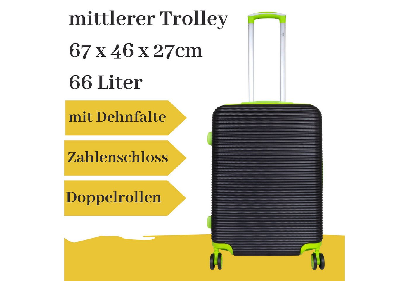 MONOPOL® Hartschalen-Trolley mittlerer ABS Hartschalentrolley Santorin schwarz grün von MONOPOL®