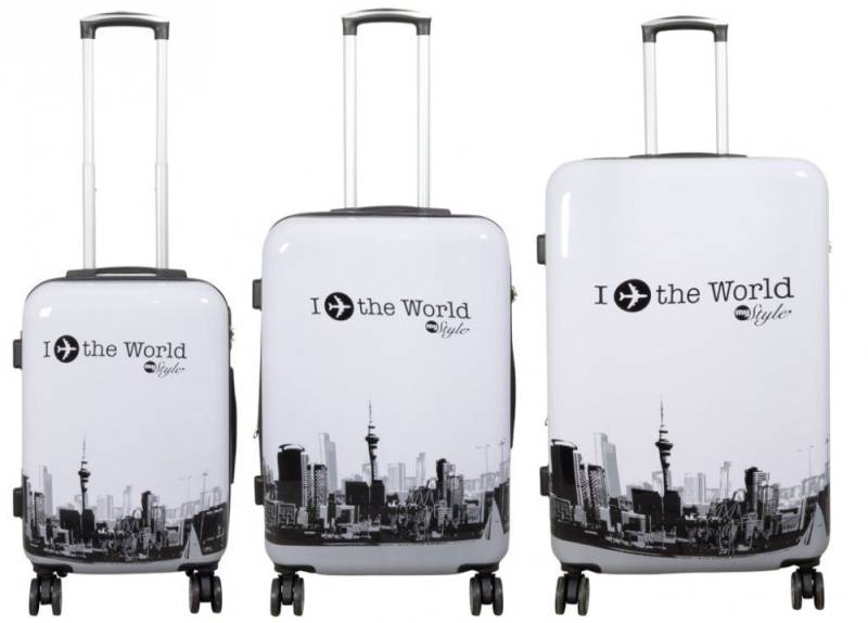 MONOPOL® Kofferset Kofferset 3tlg Reisekoffer Polycarbonat Hartschale Fly the world weiß von MONOPOL®