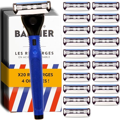 Rasierer mit 3 Klingen für Herren, mit 20 Nachfüllungen, manuelles Rasierset, kompatibel mit Monsieur Barbier, ideal für empfindliche Haut Rasierer mit 3 Klingen für Herren, mit 20 Nachfüllungen, manuelles Rasierset, kompatibel mit Monsieur Barbier, ideal für empfindliche Haut von MONSIEUR BARBIER