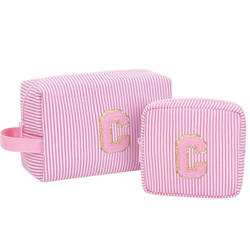 MONSTINA Make-up-Tasche für Damen – personalisierte Initiale niedliche Make-up-Tasche, Pink C MONSTINA Make-up-Tasche für Damen – personalisierte Initiale niedliche Make-up-Tasche, Pink C von MONSTINA