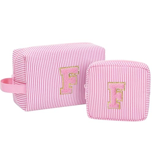 MONSTINA Make-up-Tasche für Damen – personalisierte Initiale niedliche Make-up-Tasche, Pink F, Personalisierte Initiale Nadelstreifen F MONSTINA Make-up-Tasche für Damen – personalisierte Initiale niedliche Make-up-Tasche, Pink F, Personalisierte Initiale Nadelstreifen F von MONSTINA