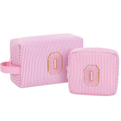 MONSTINA Make-up-Tasche für Damen – personalisierte Initiale niedliche Make-up-Tasche, Rosa O, Personalisierte Initiale Nadelstreifen O von MONSTINA