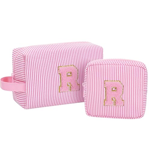 MONSTINA Make-up-Tasche für Damen – personalisierte Initiale niedliche Make-up-Tasche, Rosa R von MONSTINA