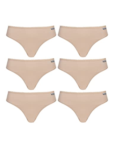 MONT EMILIAN Damen Unterwäsche Set 6er & 8er Pack Slips & Tanga aus atmungsaktiver Baumwollmischung und elastischem Logo-Bund (as3, Alpha, l, Regular, Regular, Tanga 6er Beige) von MONT EMILIAN