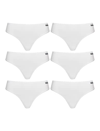 MONT EMILIAN Damen Unterwäsche Set 6er & 8er Pack Slips & Tanga aus atmungsaktiver Baumwollmischung und elastischem Logo-Bund (as3, Alpha, m, Regular, Regular, Tanga 6er Weiß) von MONT EMILIAN
