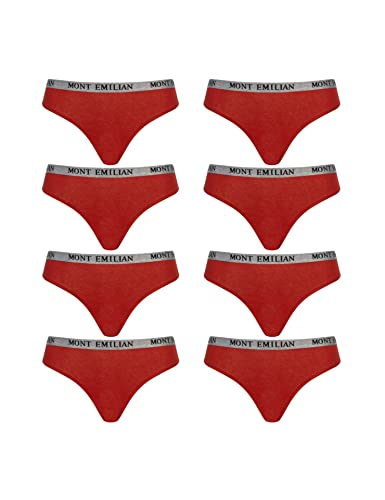 MONT EMILIAN Damen Unterwäsche Set 6er & 8er Pack Slips & Tanga aus atmungsaktiver Baumwollmischung und elastischem Logo-Bund (as3, Alpha, m, Regular, Regular, Tanga 8er Rot) von MONT EMILIAN