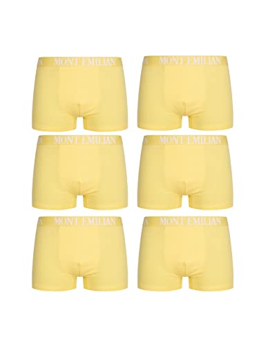 MONT EMILIAN Rouen Herren Boxershorts Set Unterhöse 6er-Pack aus atmungsaktiver Baumwollmischung, elastischer Bund mit Logo (as3, Alpha, m, Regular, Regular, Gelb) von MONT EMILIAN