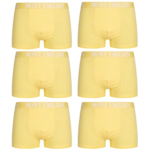 MONT EMILIAN Rouen Herren Boxershorts Set Unterhöse 6er-Pack aus atmungsaktiver Baumwollmischung, elastischer Bund mit Logo (as3, Alpha, s, Regular, Regular, Gelb) von MONT EMILIAN