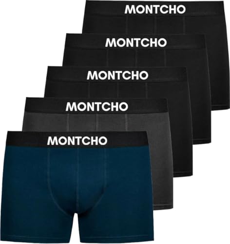 MONTCHO Boxershorts Herren 5er Pack - Bio Baumwolle Unterhosen Retroshorts Männer Trunks Herren Unterwäsche Komfort - Farbe: 3X Schwarz 1X Dunkelgrau 1X Marineblau, Größe: XL von MONTCHO
