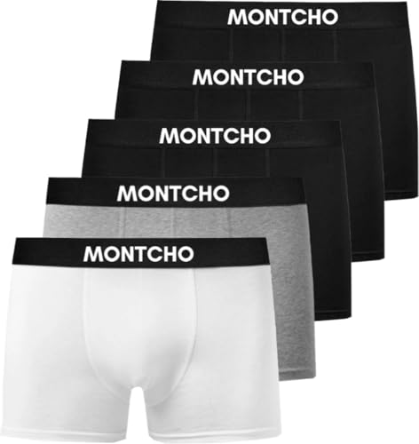 MONTCHO Boxershorts Herren 5er Pack - Bio Baumwolle Unterhosen Retroshorts Männer Trunks Herren Unterwäsche Komfort - Farbe: 3X Schwarz 1X Dunkelgrau 1X Weiß, Größe: XL von MONTCHO