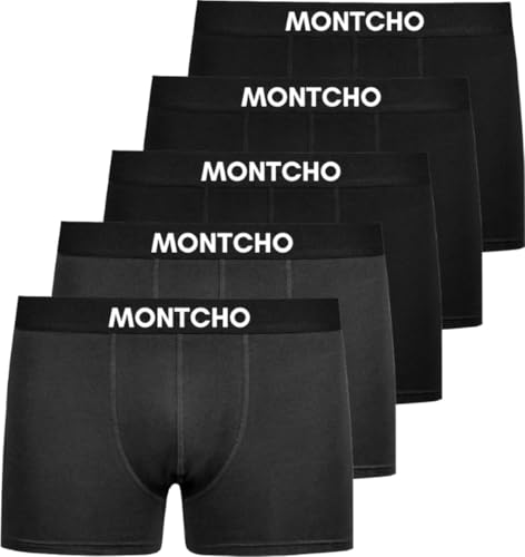 MONTCHO Boxershorts Herren 5er Pack - Bio Baumwolle Unterhosen Retroshorts Männer Trunks Herren Unterwäsche Komfort - Farbe: 3X Schwarz 2X Dunkelgrau, Größe: XL von MONTCHO