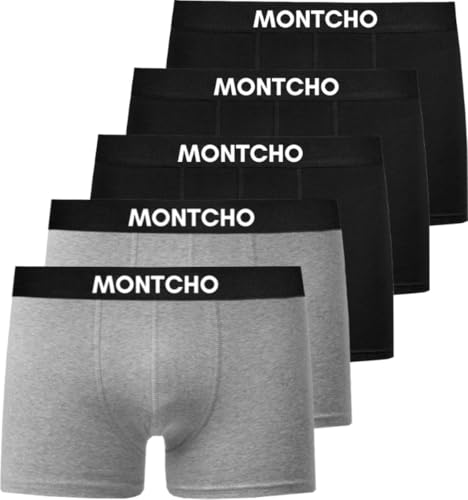MONTCHO Boxershorts Herren 5er Pack - Bio Baumwolle Unterhosen Retroshorts Männer Trunks Herren Unterwäsche Komfort - Farbe: 3X Schwarz 2X Grau, Größe: L von MONTCHO