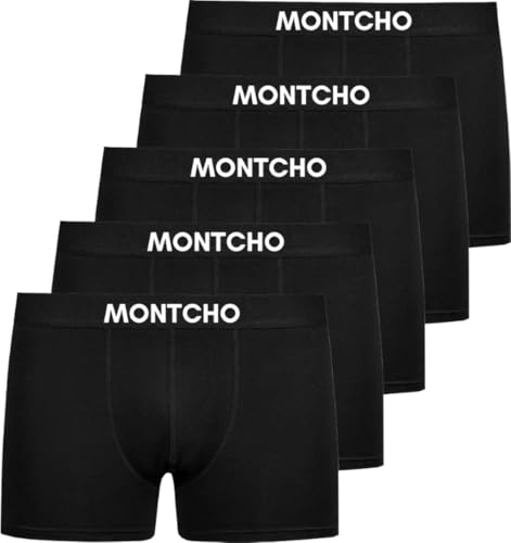 MONTCHO Boxershorts Herren 5er Pack - Bio Baumwolle Unterhosen Retroshorts Männer Trunks Herren Unterwäsche Komfort - Farbe: 5X Schwarz, Größe: L von MONTCHO