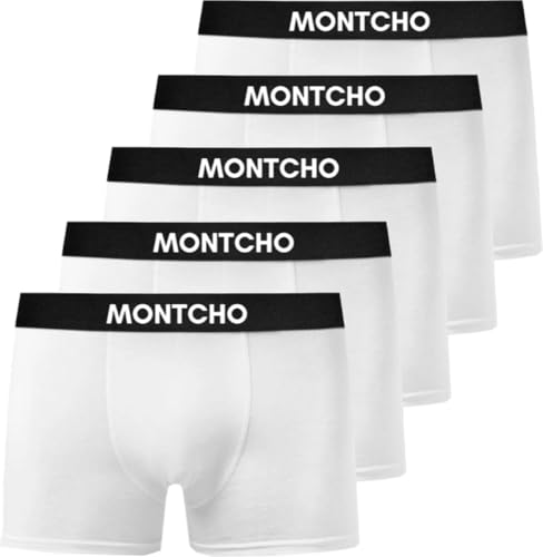MONTCHO Boxershorts Herren 5er Pack - Bio Baumwolle Unterhosen Retroshorts Männer Trunks Herren Unterwäsche Komfort - Farbe: 5X Weiß, Größe: M von MONTCHO