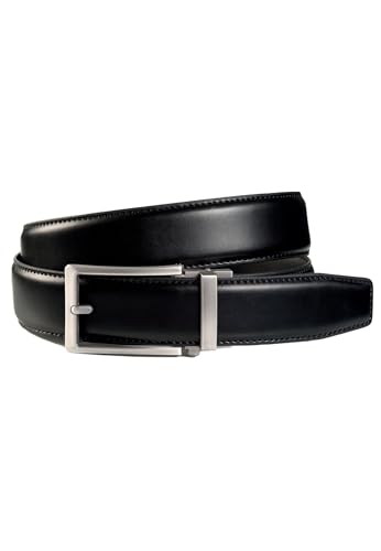 MONTI Herren Ledergürtel Echtleder STANFORD 3,5cm breit, Automatikschließe Stufenlos - black uni - Größe 95 von MONTI