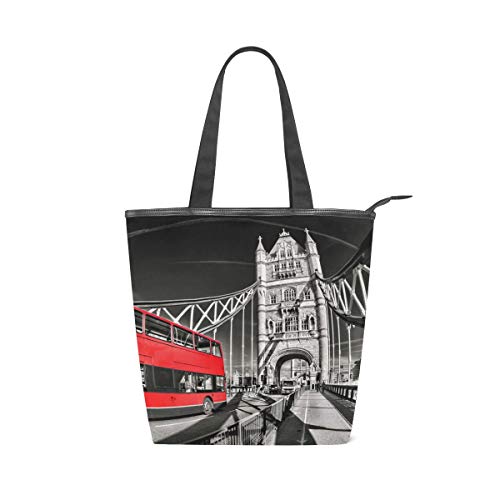 MONTOJ Handtaschen-Schultertasche mit rotem Bus in London, Motiv: Tower Bridge von MONTOJ