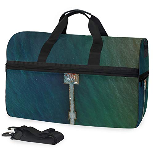 MONTOJ Übergroße Reisetasche aus Segeltuch mit Plattform auf dem Meer, Schultertasche, Wochenendtasche, Mehrfarbig/Meereswellen (Ocean Tides), Einheitsgröße von MONTOJ