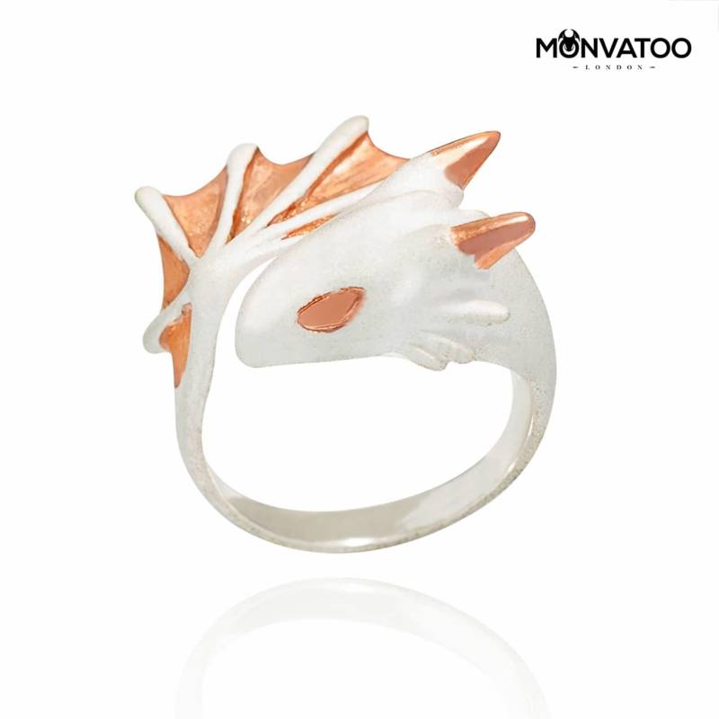 Rose Snow Dragon Ring - Drachenring Aus Rosegold Und Versilbertem Messing Verstellbares Band, Niedlich Einzigartig Rose Snow Dragon Ring - Drachenring Aus Rosegold Und Versilbertem Messing Verstellbares Band, Niedlich Einzigartig von MONVATOOLondon