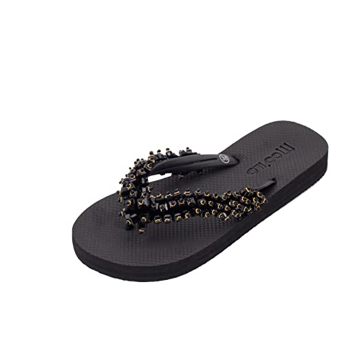 Flip Flops - Mooilo - Black Spikes - Handarbeit - Flip Flop - spezielle Sohlenkonstruktion - Design, made in Germany (schwarz, numeric_38) von MOO´ILO