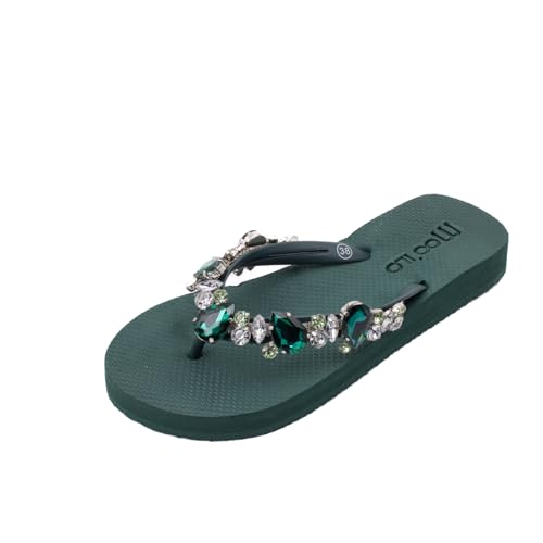 MOO´ILO Damen Sommer Zehentrenner Flipis Sandale 'Darkgreen Darkgreen' (handgestickt) - Ultraweiche Sohle - Design, made in Germany (numeric_38) von MOO´ILO