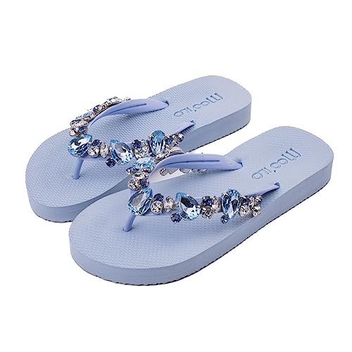 MOO´ILO Damen Sommer Zehentrenner Sandale 'Hellblau-hellblau (handgestickt) - Ultraweiche Sohle - Design, made in Germany (eu_footwear_size_system, adult, women, numeric, medium, numeric_37) von MOO´ILO