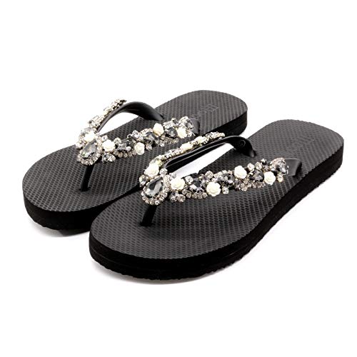 MOO´ILO Flip Flops - Mooilo - Blumen - Handarbeit - Flip Flop - spezielle Sohlenkonstruktion - Design, made in Germany (Schwarz, numeric_37) von MOO´ILO