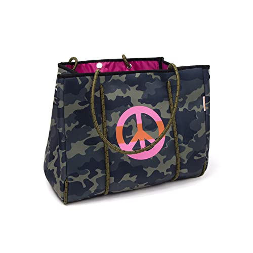 MOO´ILO Mooilo Camouflage Neopren-Tasche für Damen, zum Einkaufen, Urlaub, Reisen, Sport, Büro, Schule, Pool, Strand, Design - made in Germany (L, Camouflage grün dunkel) Size L 40 x 24 x 32 cm von MOO´ILO