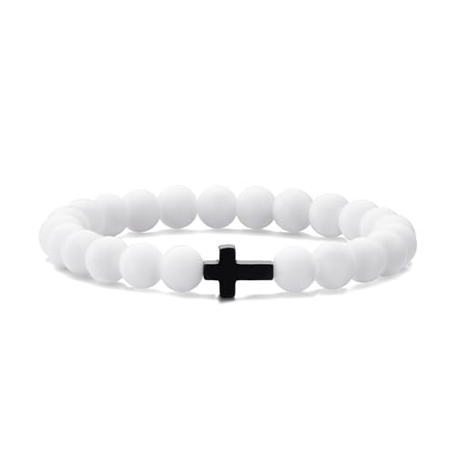 MOO&LEE Perlenkreuz-Armband für Herren, 8 mm, weiße und schwarze Perlen, schwarze Kreuz-Armbänder, Unisex, 8 mm, Kristall, Kristall MOO&LEE Perlenkreuz-Armband für Herren, 8 mm, weiße und schwarze Perlen, schwarze Kreuz-Armbänder, Unisex, 8 mm, Kristall, Kristall von MOO&LEE