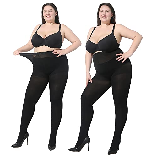 MOOCHI 2 Paar Damen Übergröße Blickdicht Strumpfhosen Kontrolle Top Hohe Taille Ultra Weich Elastisch, Schwarz, 5XL-6XL Große Größen MOOCHI 2 Paar Damen Übergröße Blickdicht Strumpfhosen Kontrolle Top Hohe Taille Ultra Weich Elastisch, Schwarz, 5XL-6XL Große Größen von MOOCHI