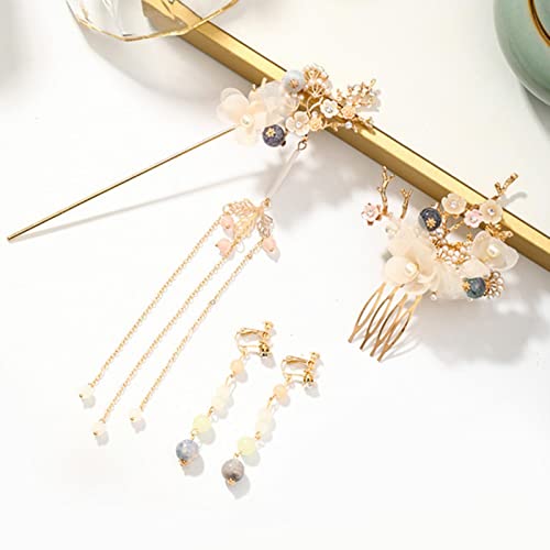 Chinesische Haar-Accessoires Frauen Blumen Perlen Haarnadeln Lange Quaste Kopfschmuck Sticks Haarkamm Brautschmuck Sets von MOOCO MORNING