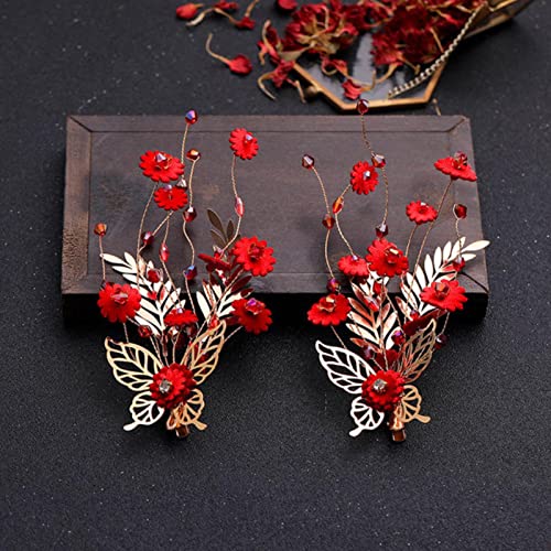 Chinesische Haarnadeln, Braut-Haarspangen, Haarschmuck für Damen, rote Blume, Haarspange, Brautschmuck, Hochzeit, Kopfbedeckung, Schmuck von MOOCO MORNING