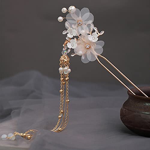 Chinesische Hanfu Haar-Accessoires Haarnadeln für Frauen Blume Perle Lange Quaste Schritt Shake Haarstäbchen Vintage Hochzeit Brautschmuck von MOOCO MORNING